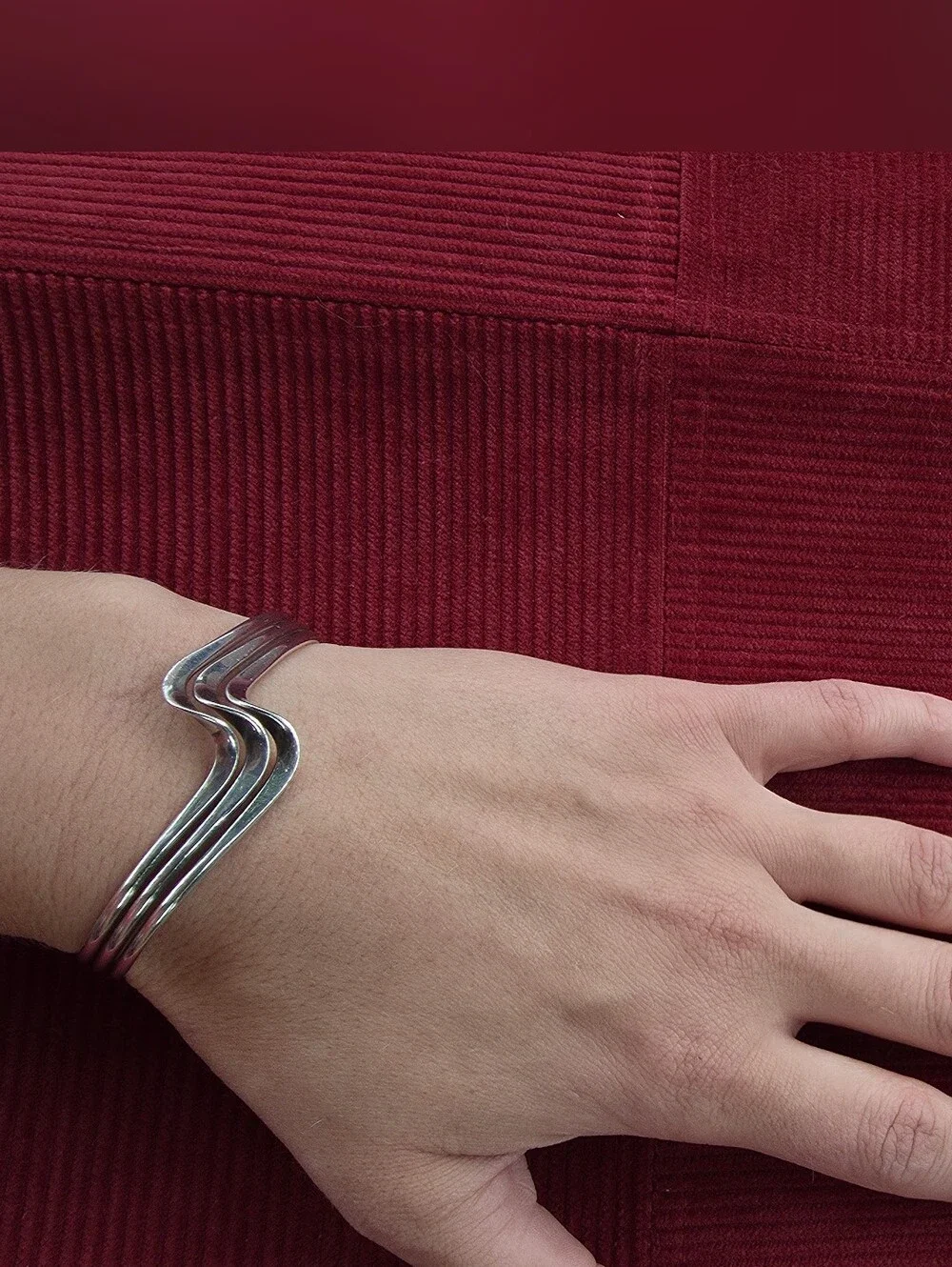 Vintage Solid Sterling Silver Multiple Band / Wave Cuff Bracelet 925 Unisex